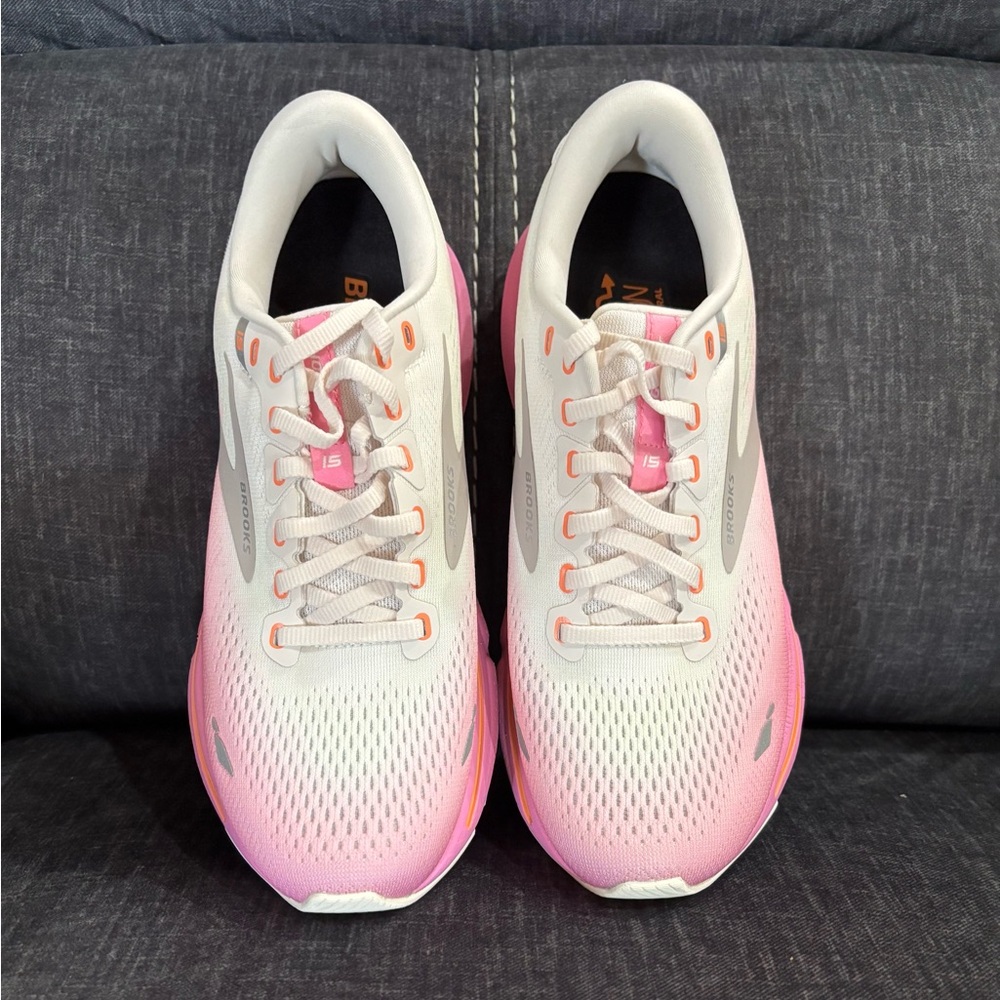 NEW Brooks Ghost 15 Women's Pink and Cream Athletic Shoes - Picture 2 of 4